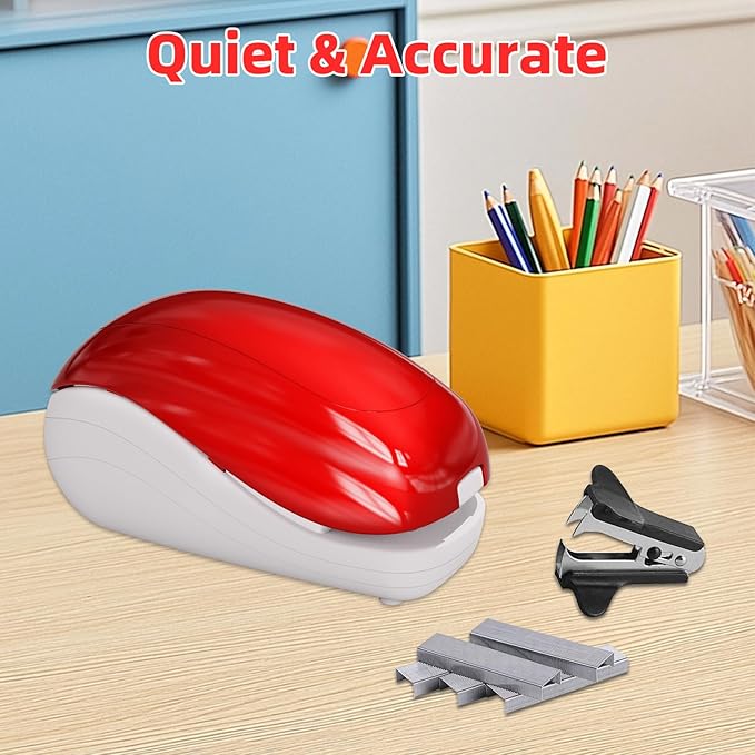 Electric Stapler-Red,Including 2000 Staples and 1 Staple Remover, Suitable for Palm Size and high Comfort，25 Sheet Capacity, AC Adapter or Battery Powered，Battery not Included