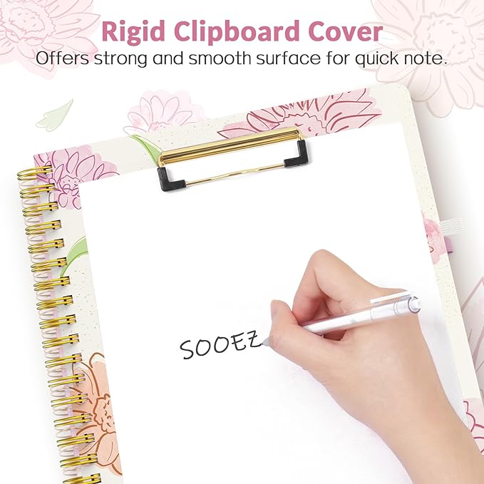 Sooez Clipboard Folio with Refillable Notepad, Folder with 10 Storage Pockets for Letter Size, Spiral Clipboard Notebook, Cute Portfolio for School, Office & Nursing