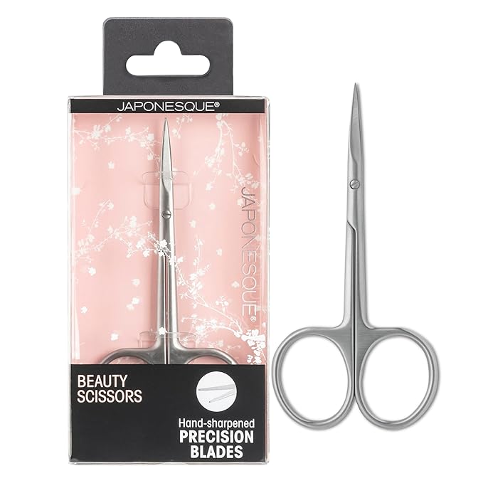 JAPONESQUE Beauty Scissors for Trimming Facial Hair, Brow and Nail Care with Ultra-Sharp, Salon-Quality, Stainless Steel Blades, Curved for Safety and Precision