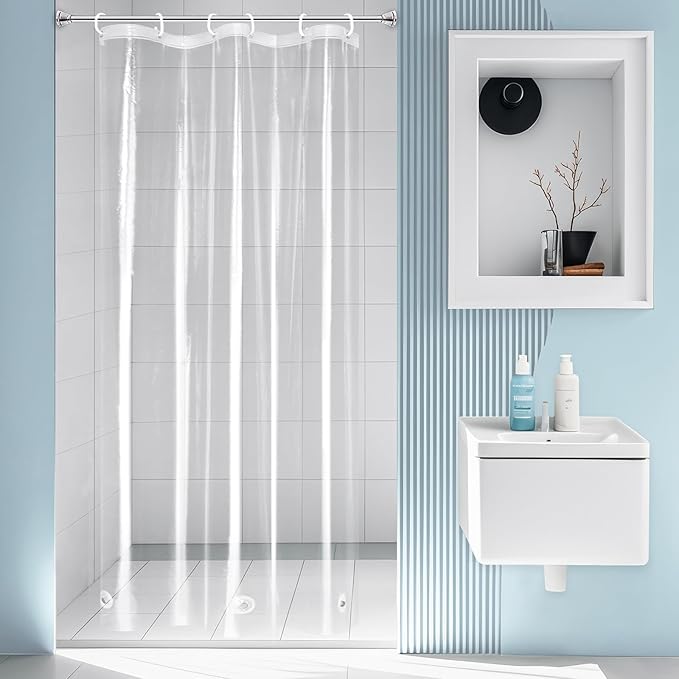 EurCross Tall Stall Size Clear Shower Curtain Liner 36x78, Waterproof See-Through PEVA Shower Curtain with 3 Magnets,36inch Width by 78inch Height,6 Metal Holes and Hooks