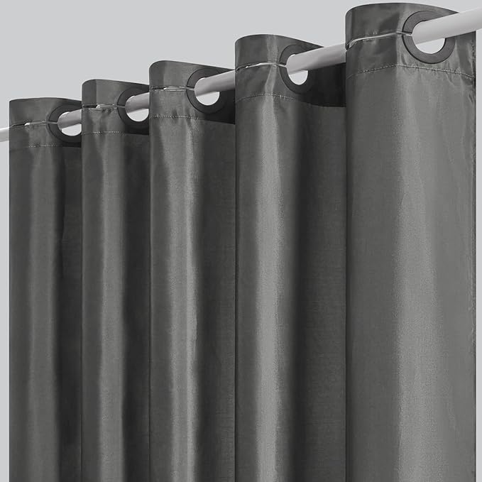 Furlinic No Hook Extra Wide Shower Curtain,Polyester Fabric Shower Curtain Liner with 14 Plastic Split Grommets,Hotel Style Machine Washable & Waterproof Curtains for Bathroom,Dark Grey 108x72 Inch