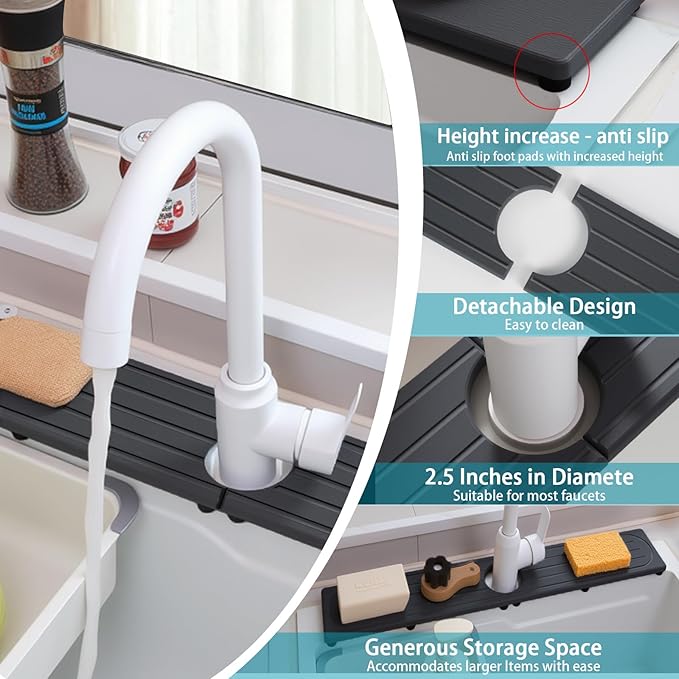 Stone Faucet Mat for Kitchen Sink with Raised Feet, Sink Mat for Kitchen Faucet, Water Absorbent Diatomite Stones Sinks Tray, Sink Splash Guard & Protectors, Stone Drying Tray for Bathroom Counter