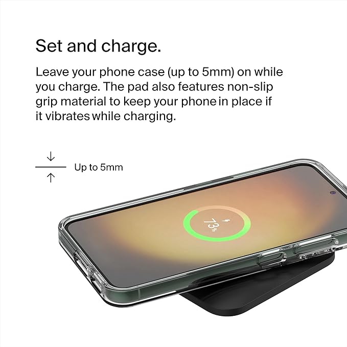 Belkin 15W Wireless Charger Qi-Certified, Non-Magnetic Easy Align Fast Wireless Charging Pad, Compact Charger for Apple iPhone, Samsung Galaxy, AirPods Pro, and Other Qi-Enabled Devices