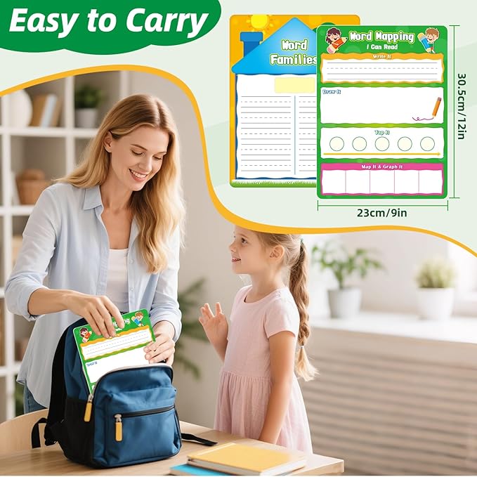 12 Packs Word Families Read and Rhyme Phonemic Awareness Dry Erase Board, Speech Therapy Phonics Games Flash Cards, Elkonin Boxes Science of Reading Spelling Manipulatives Classroom Must Have