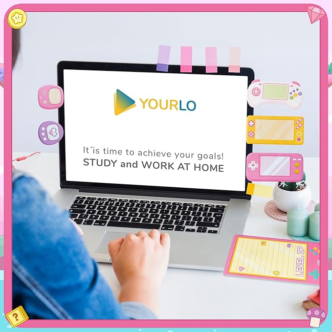 B1ykin Cute Sticky Notes Set - Level Up Video Game Shaped Self-Stick Notes Pad, 550 Sheets Writing Memo Pages Sticky Notepad for Teacher Appreciation Gifts, School Office Supplies (Pink Video Game)