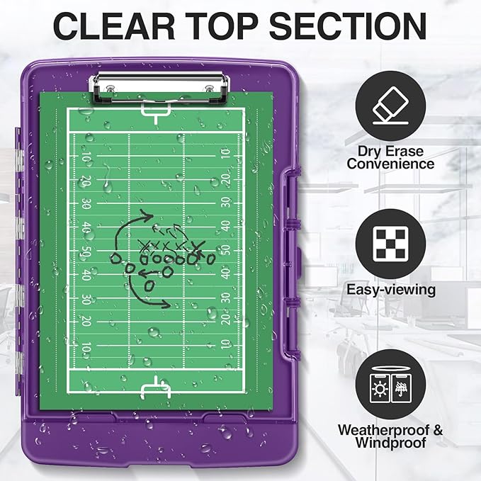 Sooez Original Clipboard with 2 Storage & Pen Holder, Heavy Duty Clip Boards 8.5x11 with Dual Storage, Clearview Dry Erase Coach Clipboard with Real Hinge, High Capacity, School & Office Supplies