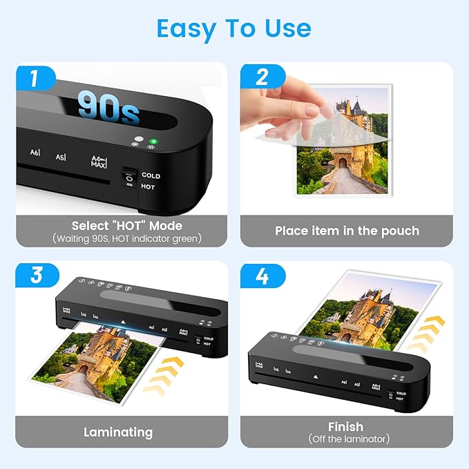 Laminator Machine, A4 Laminators Hot & Cold with 20 Laminating Sheets and Trimmer, 9 Inch Laminating Machine for Office, School, Business and Home