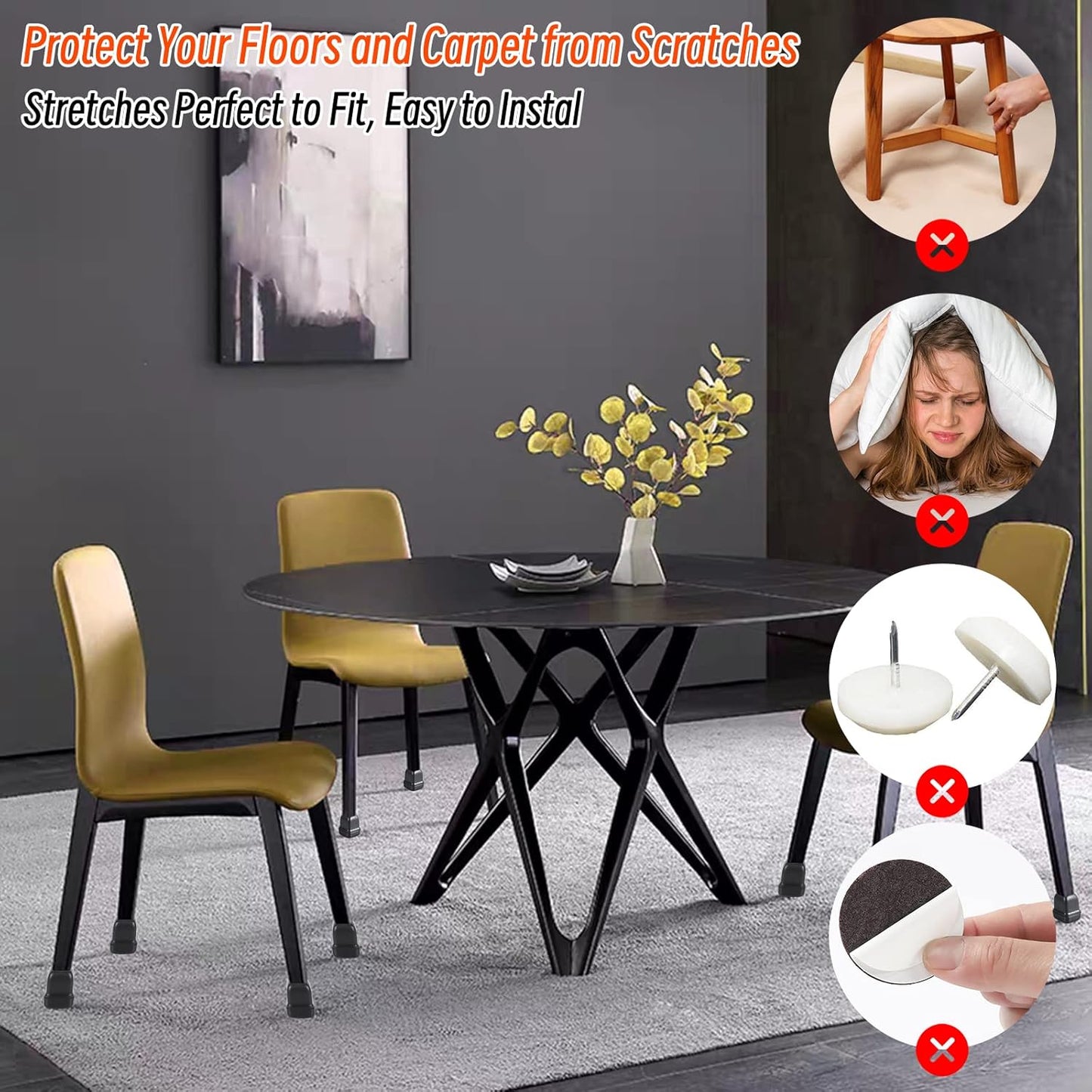Ezprotekt 24 Pcs Clear Chair Leg Sliders for Carpet, Square Teflon Furniture Glides Protectors Covers, Bar Stool Carpet Sliders Caps for Chair Table Desk Couch Legs (S Fit: 0.55" - 0.75")