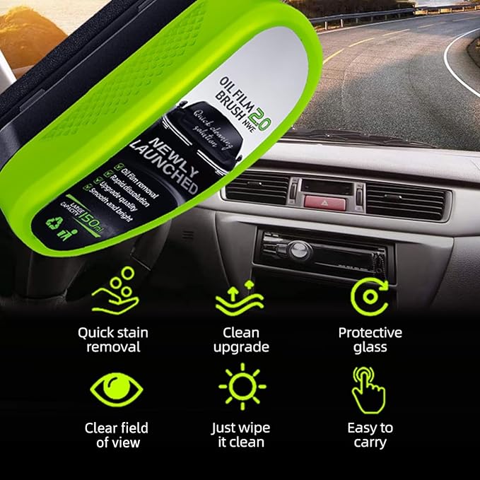 Automotive Oil Film Cleaning Brush, Clear Vision Glass Cleaner, Oil Film Cleaning Brush for Car Windows, Windshield Cleaner Tool, Universal Glass Wipe Board (Green,1PCS)