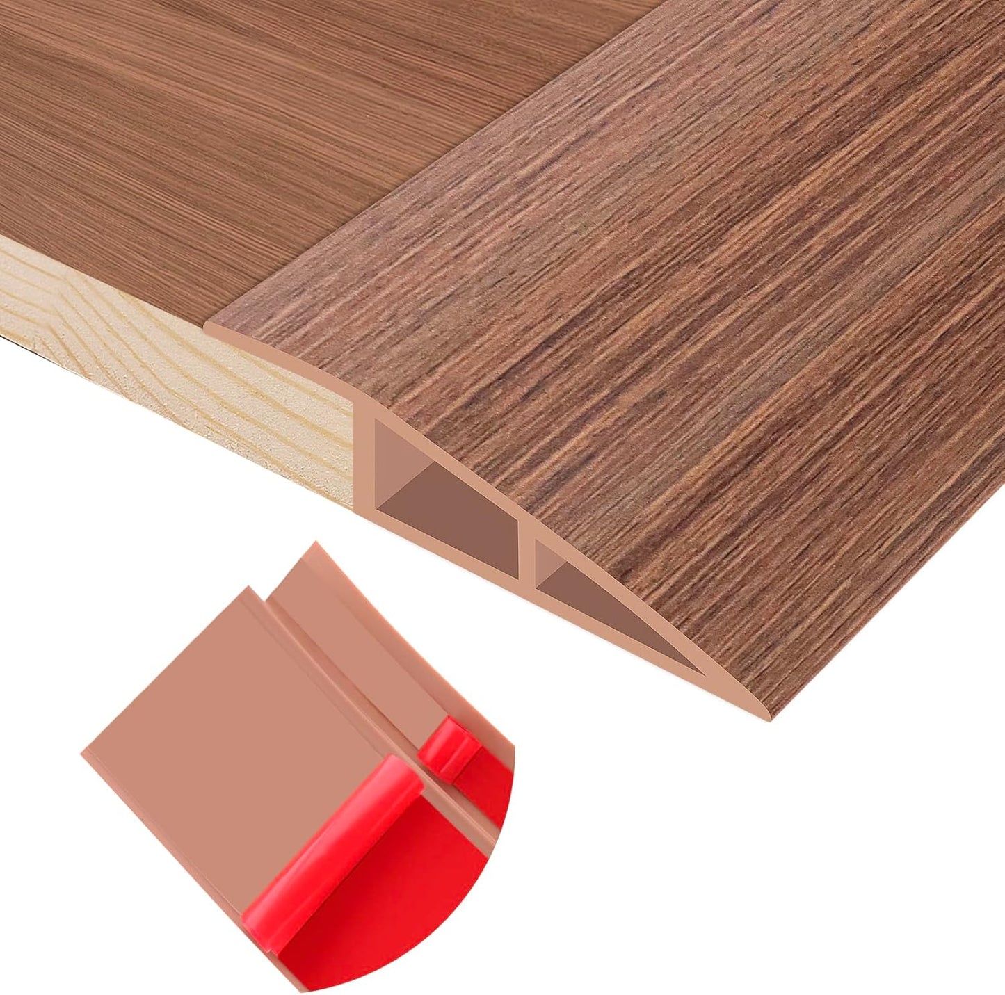 Floor Transition Strip Self Adhesive Vinyl Door Threshold for Doorways Carpet Edging Trim Overlap Edge Reducer for Laminate Floor, Carpet, Tile (Light Brown Wood Grain, 1/5" to 2/5", 6.6Ft)