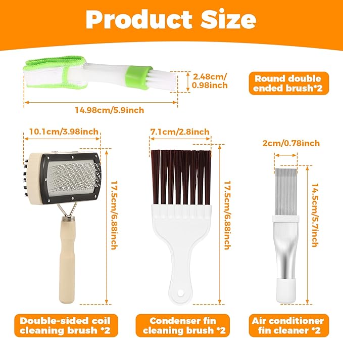 8Pcs Condenser Fin Cleaning Brush Versatile Assorted Style AC Coil Cleaner for Air Conditioner Refrigerator Automotive