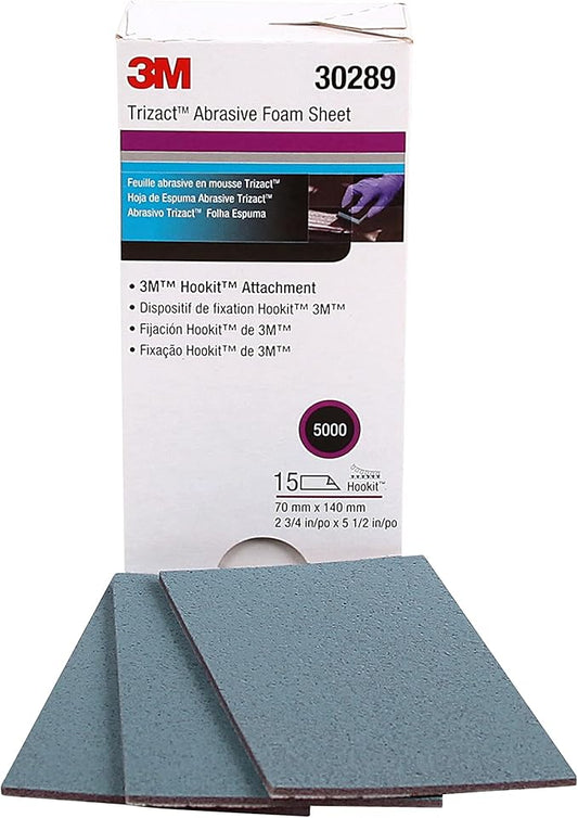 Trizact 3M Hookit Foam Sheets, 30289, 5000, 2-3/4 in x 5 1/2 in (70 mm x 140 mm), 15 sheets per carton (30289-4PK)