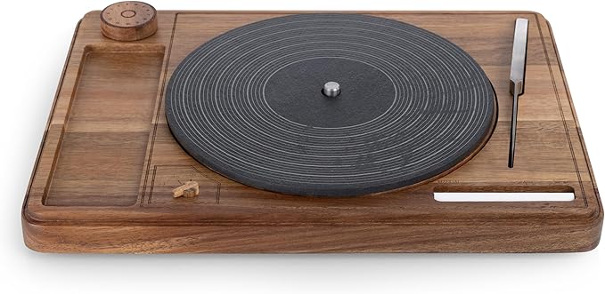 PICNIC TIME Turntable Cheese Board with Knife, Retro Vinyl Record Charcuterie Board, Spinning Lazy Susan Serving Slate Tray with Chalk for Labeling, (Acacia Wood)