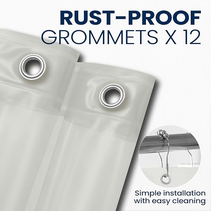 downluxe Waterproof Frosted Shower Curtain Liner - PEVA Lightweight Plastic Shower Liner with 3 Magnets, Shower Curtains for Bathroom, 72" x 72", Grey