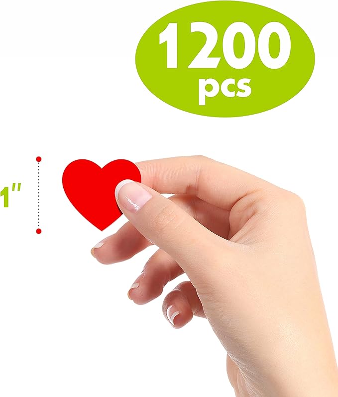 1200 PCS Red Heart Shaped Sticker Labels with Perforation Line in Roll, Use for Valentine's Day, Award Charts, Offices, Teachers & Classrooms, Bookmarks (1" in Diameter)