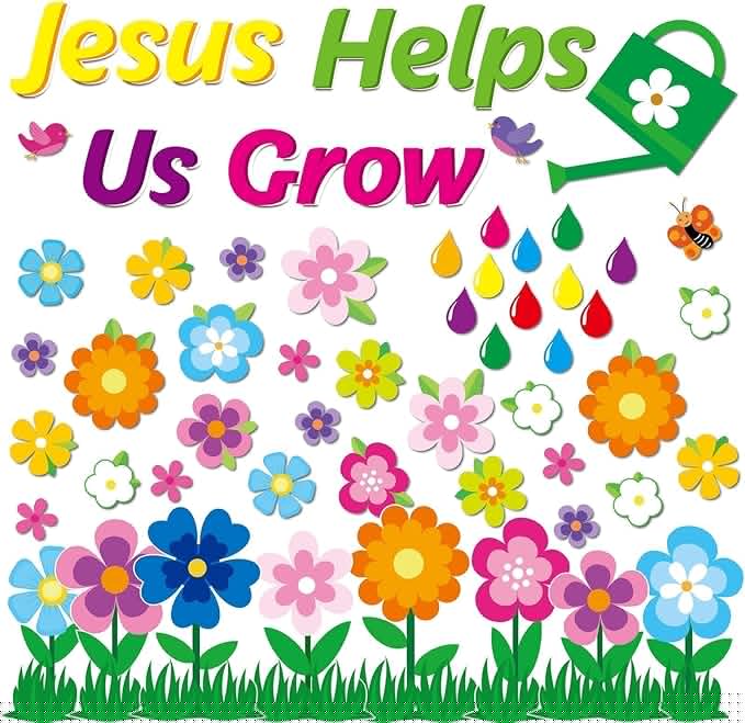 Spring Bulletin Board Decoration Set Jesus Borders Cutouts Religious Bulletin Board Sets for VBS 2025 Sunday School Bible Classroom Door Christian Welcome Craft Home Wall (Jesus Helps Us Grow)