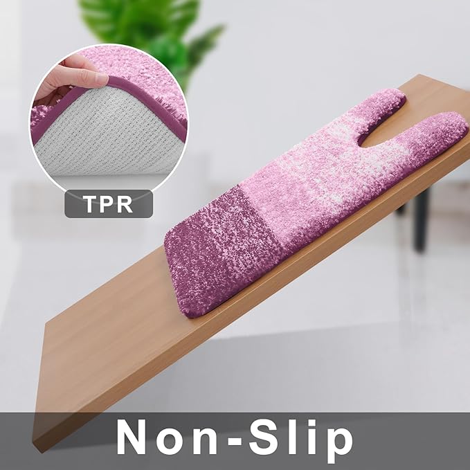 OLANLY Luxury Toilet Rugs U-Shaped 24x24, Extra Soft and Absorbent Microfiber Bathroom Rugs, Non-Slip Plush Shaggy Bath Mat, Machine Wash Dry, Contour Bathroom Mats for Toilet Base, Pinkish-Purple