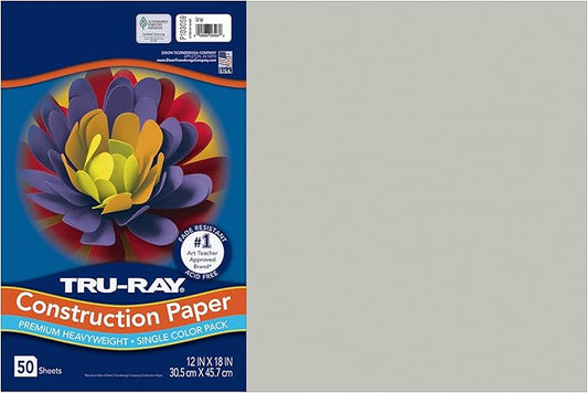 Tru-Ray® Heavyweight Construction Paper, Gray, 12" x 18", 50 Sheets