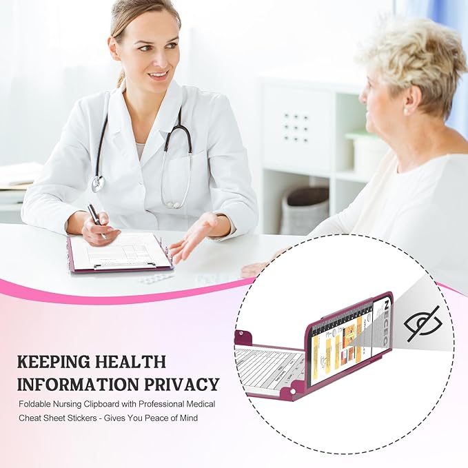 Nursing Clipboard Foldable-4 Layers Aluminum Nurse Foldable Clipboard Nursing Medical Edition Cheat Sheets, Pocket Size Pen Clip for Nurses Students School and Doctors- Wine