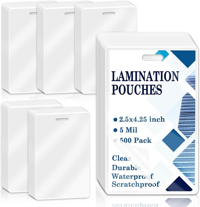 500 Pieces 5 Mil 2 1/2" x 4 1/4" Luggage Tag Laminating Pouches with Slot Hole Thermal Laminate Pouch Tags Kit Resealable for Work Permits Pass Cards Student ID Cards