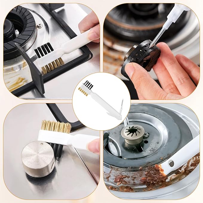 Kitchen Cleaning Scrub Brush, 4-in-1 Deep Gas Stove Top Cleaner With Brass Wire Brush, Stiff Bristles & Cooktop Scrape, Range Hood Grease Grime Rust Cleaner for Pot Pan Household Cleaning Tool