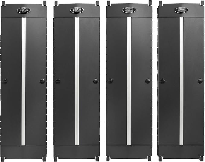 Tripp Lite Vertical Cable Manager, High-Capacity Deep Double Finger Duct, Front-Facing Cover, Four 3.5 feet Tall Sections, 12 inch Wide x 11.4 inch Depth, Black, 5-Year Warranty (SRCABLEVRT12HD2)