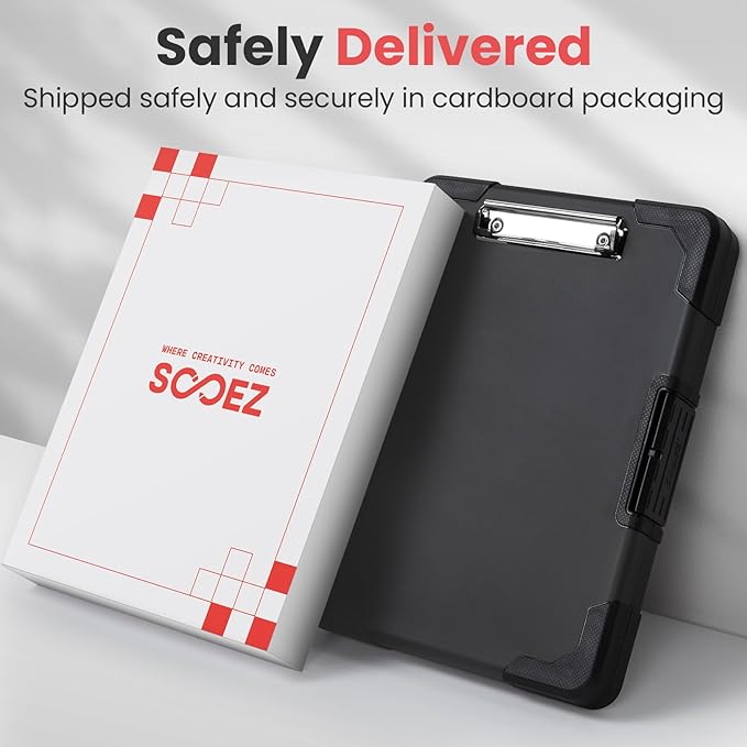 Sooez Toughest Clipboard with Storage, Internal Pen Pouch Included, Letter/ A4 Size, Shockproof Heavy Duty Plastic Clip Boards 8.5x11”, High Capacity Clipboards Box Case for Contractor Trucker Driver