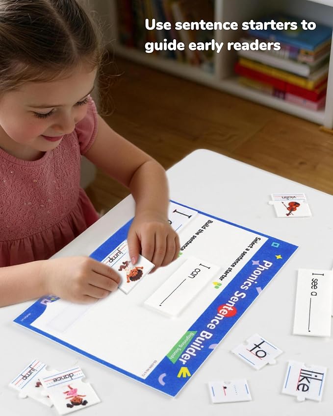 CHEFAN Sentence Building Phonics Flash Cards Kit, Sight Words & Picture Cards with Writing Board, Alphabet Learning Activities for Toddlers & Kids PreK Kindergarten 1st Grade, Speech Therapy Toys