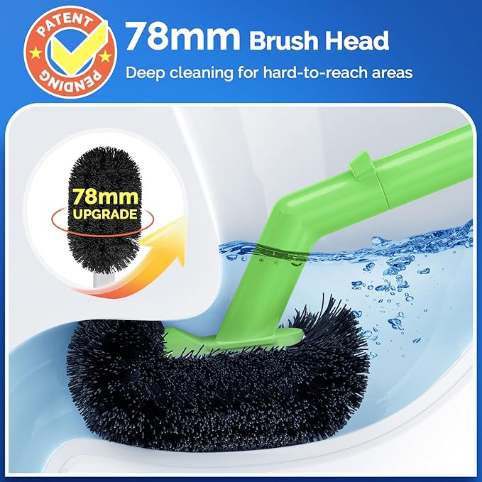 HAMITOR Toilet Plunger Bowl Brush Combo：Heavy Duty Rubber for Drain Clog Remover - Curved Design Bristles for Deep Cleaning Under Rim - Compact Bathroom Cleaning Tools for New Homet Essentials-Green