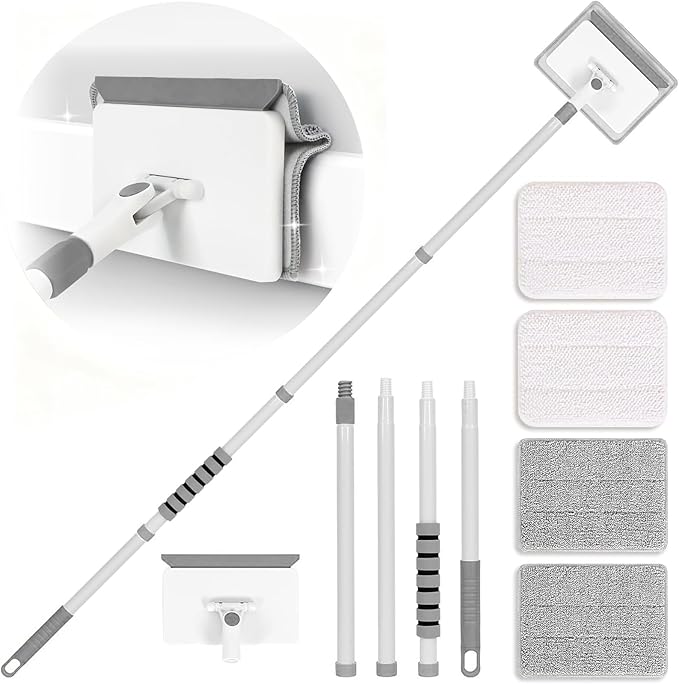 Baseboard Cleaner Tool with Handle, 55.9’’ Baseboard Cleaner with Extendable Handle, Wall Cleaner for Baseboard, Wall, Ceiling, with 4 Reusable Cleaning Pads