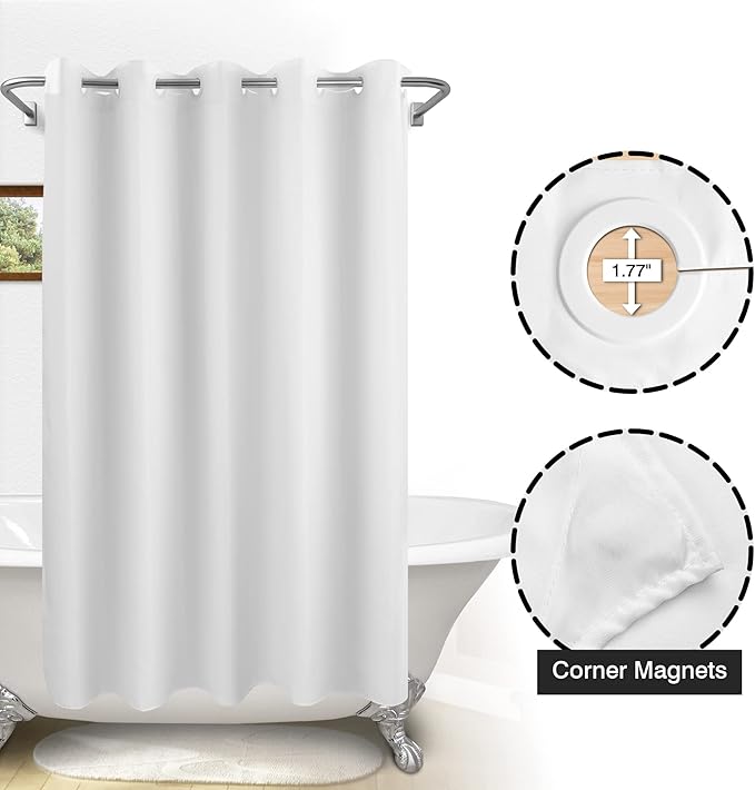 River Dream Extra Long Shower Curtain No Hooks or Liner Needed - Soft Microfiber 84" Long Fabric Shower Curtain Liner Set, Machine Washable & Water Repellent, White