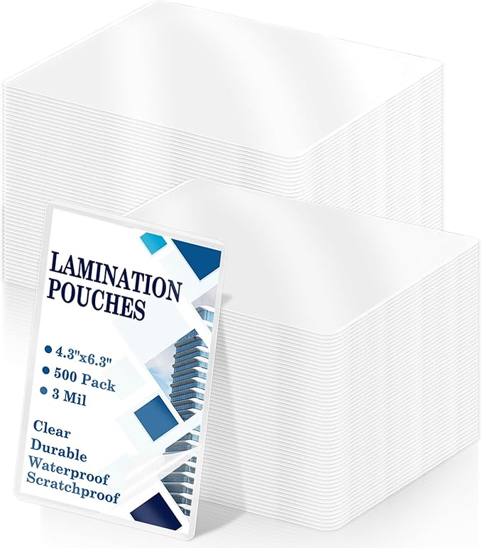 500 Pack 3 mil Thermal Laminating Pouches 4x6 File Card Laminate Pouches Lamination Pouches Recipe Card Laminating Pouches for Work Permits Pass Cards Student ID Cards