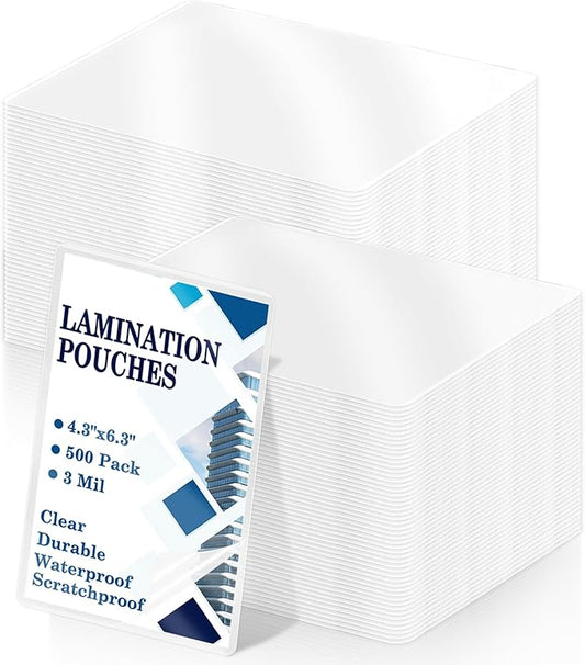 500 Pack 3 mil Thermal Laminating Pouches 4x6 File Card Laminate Pouches Lamination Pouches Recipe Card Laminating Pouches for Work Permits Pass Cards Student ID Cards