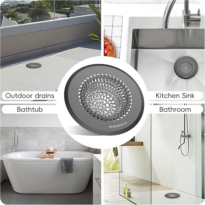 Bathtub Drain Hair Catcher: Fast Drainage Shower Version, Reversible 304 Stainless Steel Protector. Fits Pop-Up & Regular Bathroom Drains (Dark Gray)