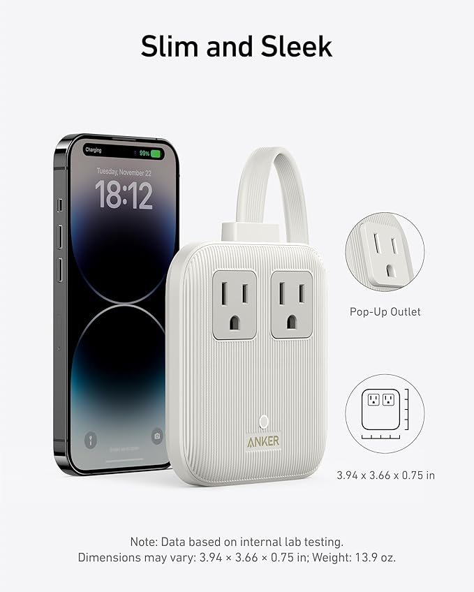 Anker Travel Power Strip, Anker Nano 67W Max 6-in-1 USB C Charger, 2 AC, 2 USB A and 2 USB C, 5ft Thin Undetachable Flat Plug Extension Cord with Multiple Outlets, Travel Essentials, Cruise Essentials