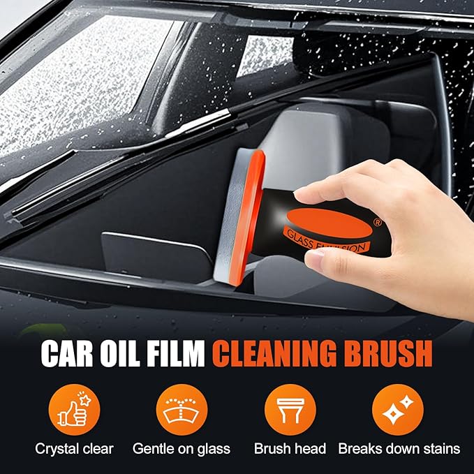 SENOY Oil Film Remover for Car Windshields and Windows, Handheld Car Glass Cleaner Oils Film Cleaning Brush, Glass Guard Windshield Cleaner & Oil Film Remover Coating for Car Window (1PC)