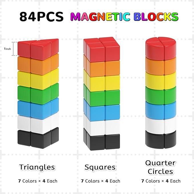 84pcs Magnetic Blocks,Toys for 3 Year Old Boys & Girls, Sensory Toys for Kids with Autism, STEM Preschool Montessori Toys for Toddlers 3-5, Christmas Toys Birthday Gifts for Grandkids