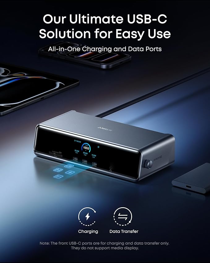 Anker Prime Docking Station (DL7400), 14-Port Triple Display with DisplayLink, 140W Max, Smart Display, Triple 4K 60Hz, Cooling Fan, for macOS and Windows (The Latest DisplayLink Driver Required)
