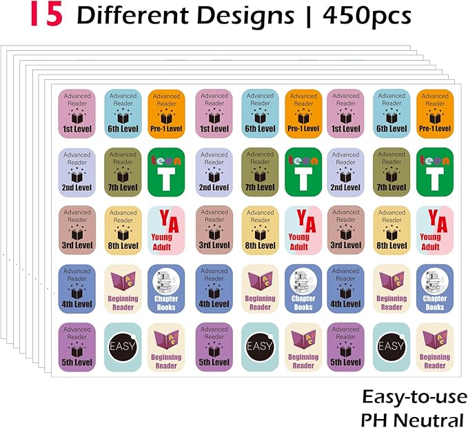Genre Book Spine Labels for Library | Classroom Library Classification Stickers 450pcs | Advanced Reader Level