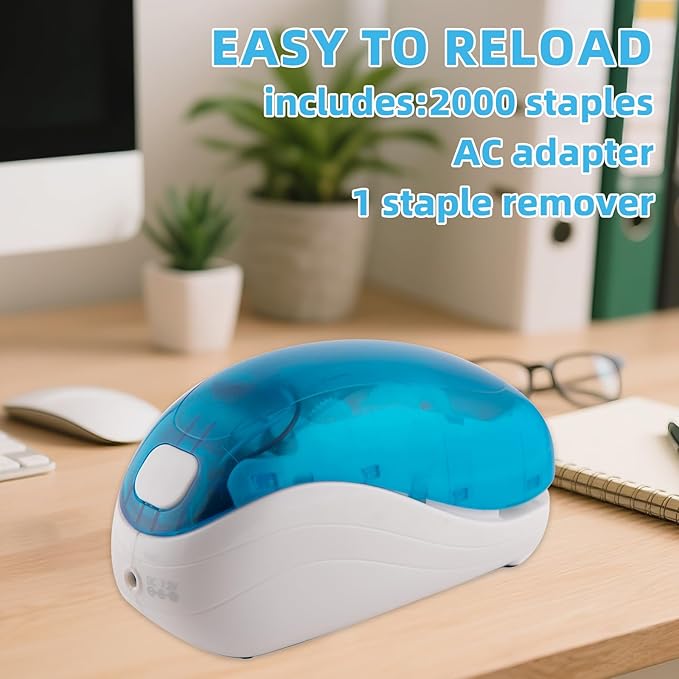 Electric Stapler,Including 2000 Staples and 1 Staple Remover, Suitable for Palm Size and high Comfort，25 Sheet Capacity, AC Adapter or Battery Powered，Battery not Included