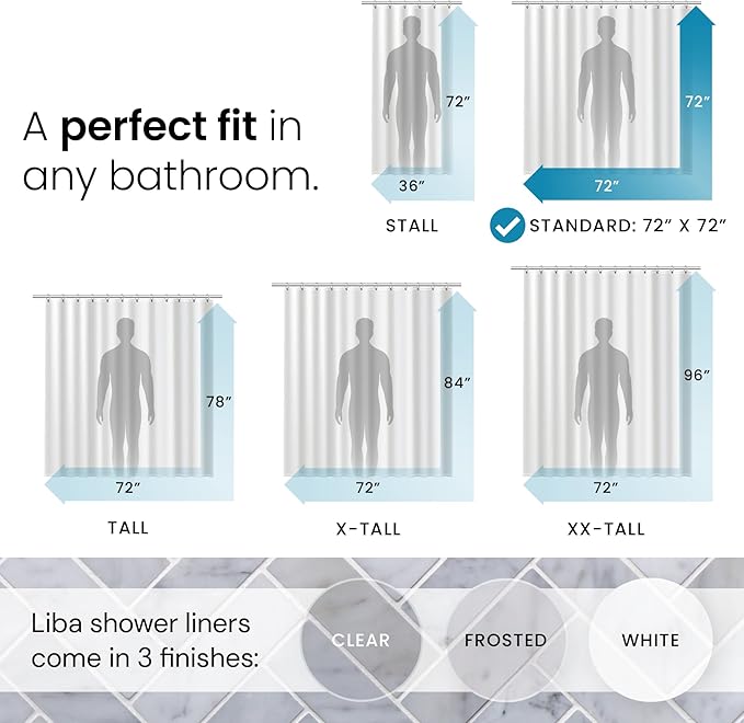 LiBa Bathroom Shower Curtain Waterproof Plastic Shower Curtain Premium PEVA Non-Toxic with Rust Proof Grommets Frosted 8G Bathroom Accessories 72x72