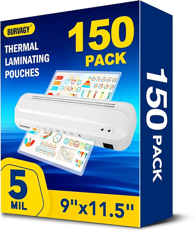 Thermal Laminating Pouches 5 Mil,150 Pack Laminating Sheets, 9 x 11.5 Inches Lamination Sheet Paper for Laminator, Clear, Round Corner Letter Size, Office School Supplies