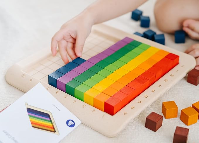 PlanToys® 100 Counting Cubes Wooden Montessori Math and Sorting Set | Early Numeracy, Colour Matching, Pattern Making and Logic Exploration | Eco Friendly Educational Cubes for Hands On Learning