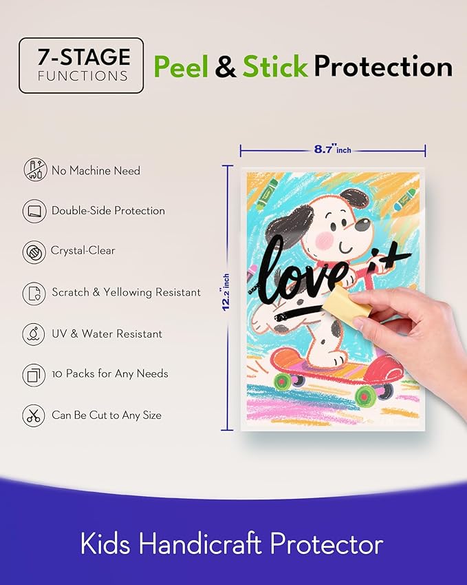 Uinkit 10mil Thicker Self Sealing Laminating Pouches 8.5 x 11", 10Pack Double-Sided Peel & Stick for Documents, Kids Art, Posters, Crafts - No Heat Machine Need