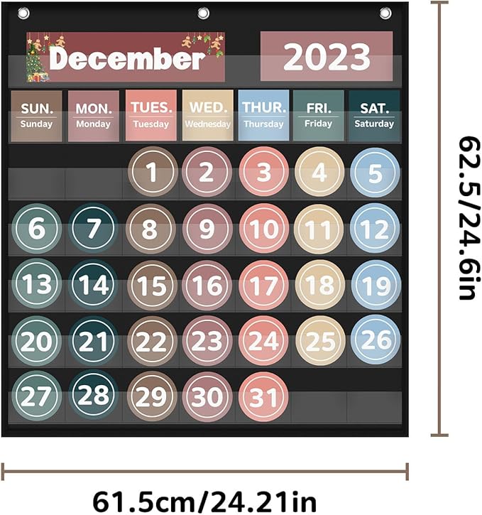 Monthly Calendar Pocket Chart for Classroom, Printed Days of The Week with Cards, Learning for Home or Kindergarten, Teacher Must Have Supplies That Fits Any School Décor (Black)