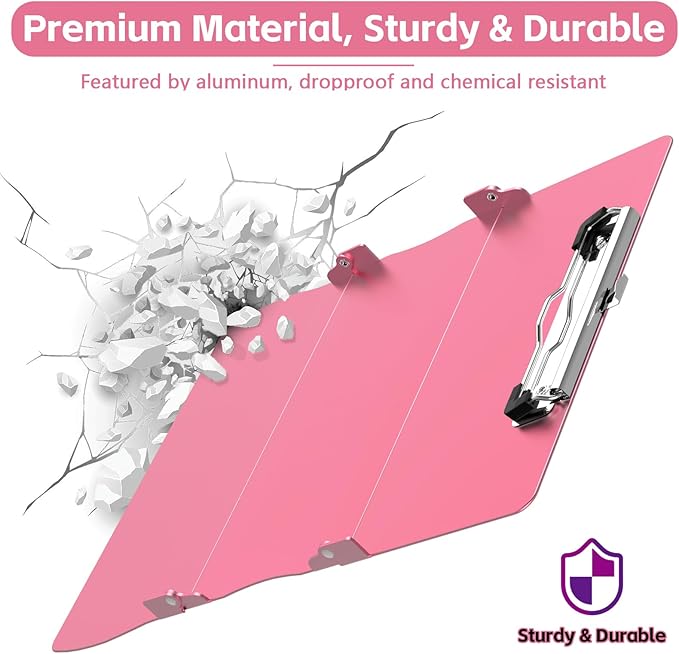 Nursing Clipboard Foldable Nurse Clipboard: 3 Layers Aluminum Folding Clip Board Pocket Size Medical Clipboards Nursing Edition Cheat Charts for Nurses Students Doctors Pink