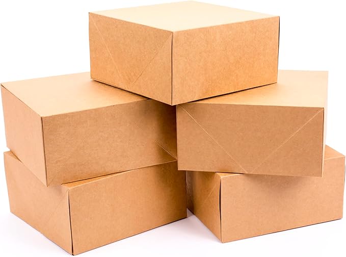 Hallmark 8" Gift Boxes (Pack of 5; Square Kraft) for Valentine's Day, Birthdays, Crafts and More