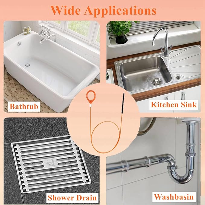 35 Inch Drain Snake Hair Clog Remover Tool, Long Flexible Anti-Break Steel Plumbing Snake, for Bathroom Sink, Shower, Tub, Pipe Drain (4 Pack)