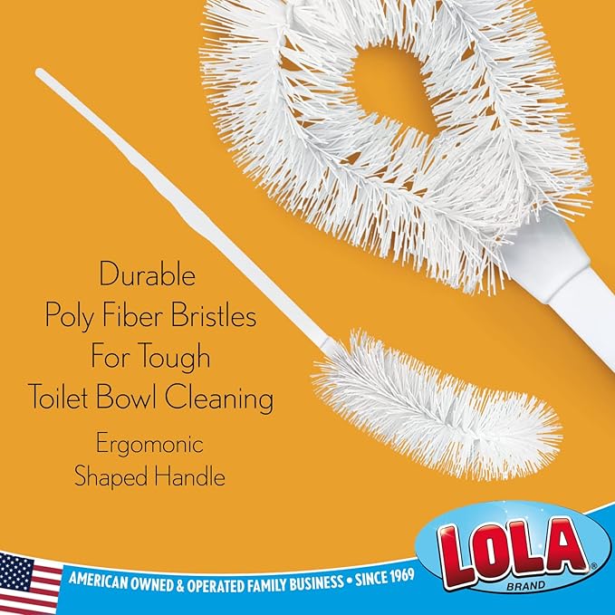 LOLA Toilet Bowl Brush w/Curved Head, 36 Pack, Coated Wire, Durable Poly Bristles, Reaches Under Toilet Bowl Rim