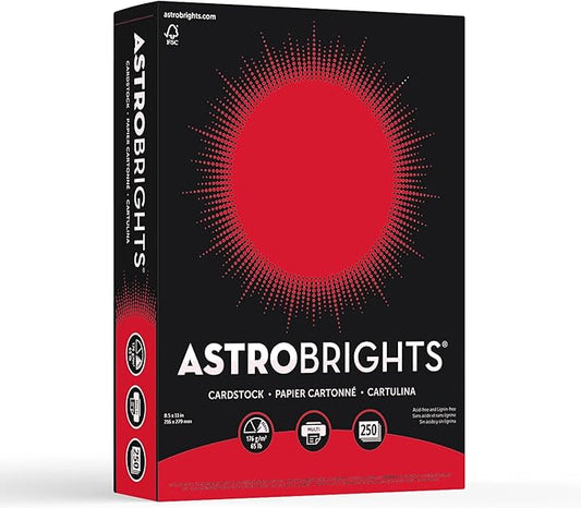 Astrobrights® Color Card Stock, 8 1/2" x 11", FSC® Certified, 30% Recycled, 65 Lb, Re-Entry Red, Pack Of 250
